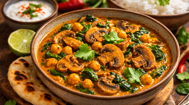 Mushroom, Chickpea and Spinach Curry Recipes